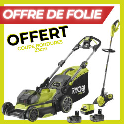 Offre tondeuse 40cm + coupe-bordures 18V Ryobi