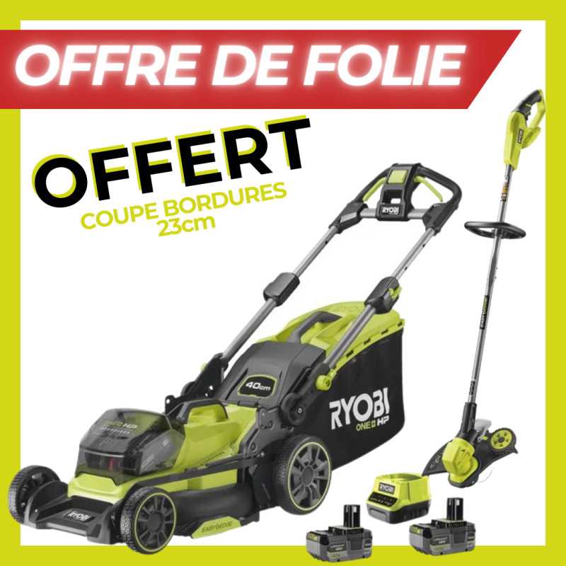 Offre tondeuse 40cm + coupe-bordures 18V Ryobi