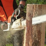 couper le bois : tronçonneuse + gants
